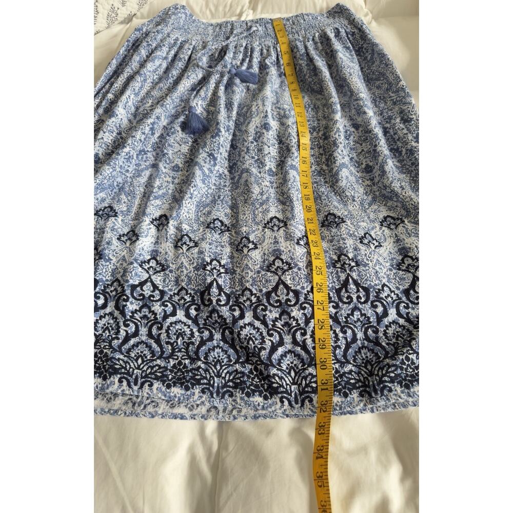 J Jill Smocked Waist Floral Midi Skirt Blue & White Boho L - Picture 7 of 7